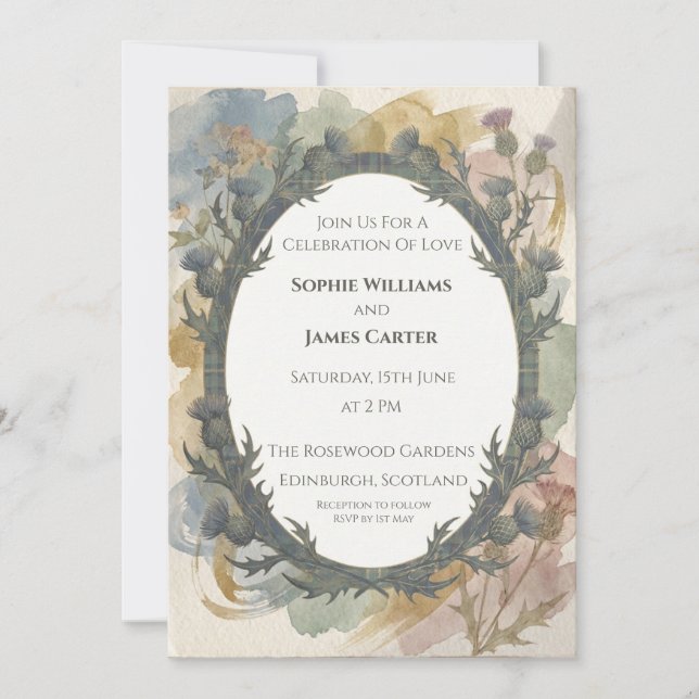 Convite de Casamento Flor de Cardo Floral Temperam (Frente)