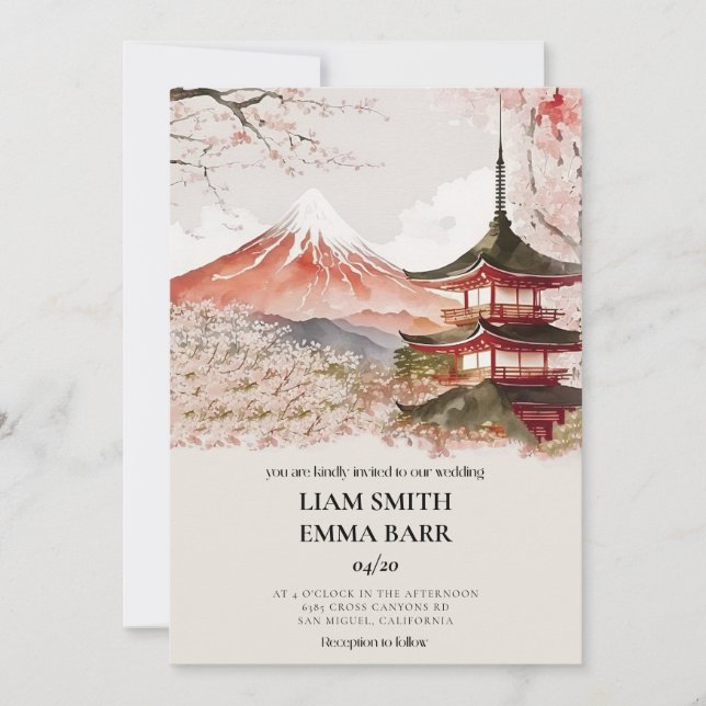 Convite de Casamento Flor de Cerejeira Sakura Japo (Frente)