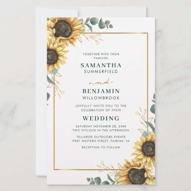 Convite de Casamento Flor de Girassol Eucalipto Fl (Frente)