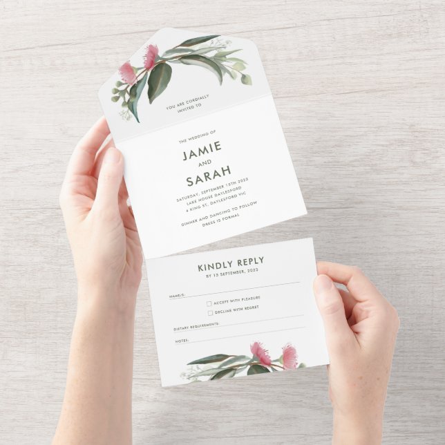 Convite de Casamento Flor de Goma Nativa Australia (Aba destacável)