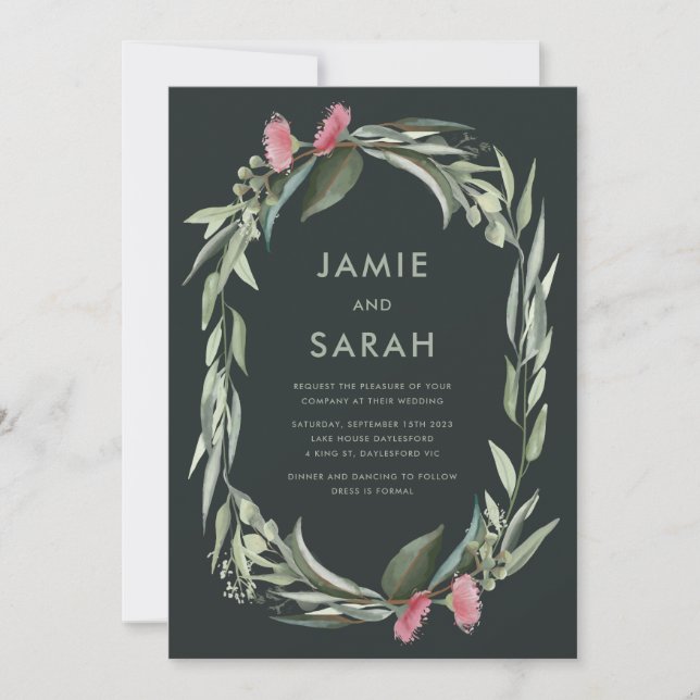 Convite de Casamento Flor de Goma Nativa Australia (Frente)
