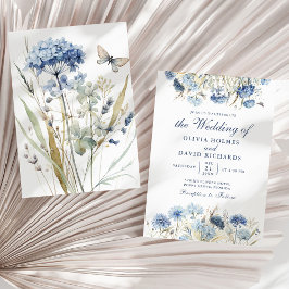 Convite de Casamento Flor de Hortênsia Azul Desbot