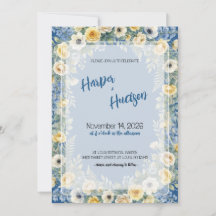 Convite de Casamento Flor de Índigo e Amarelo