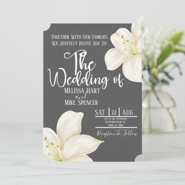 Convite de Casamento Flor de Lírio  (Em pé/Frente)
