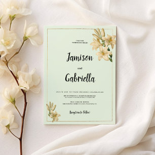 Convite de casamento flor de lírio branca verde me