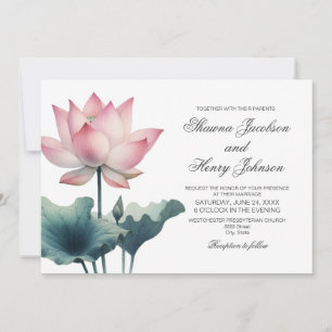 Convite de Casamento Flor de Lótus Rosa Elegante