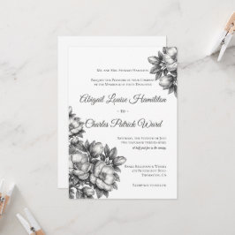 Convite de Casamento Flor de Magnólia Elegante