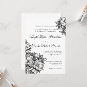 Convite de Casamento Flor de Magnólia Elegante