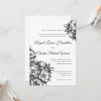Convite de Casamento Flor de Magnólia Elegante