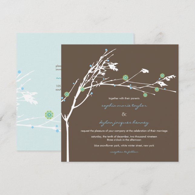 Convite de Casamento Flor de Neve do Ramo de Inver (Frente/Verso)