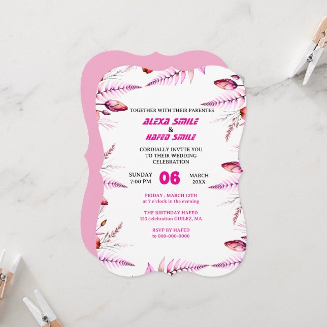Convite de Casamento Flor de Rosa: Bege Rosa (Frente/Verso In Situ)