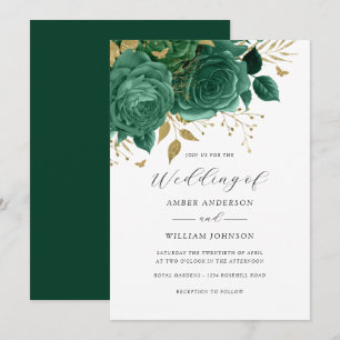 Convite de Casamento Flor de Rosa Dourada Esmerald
