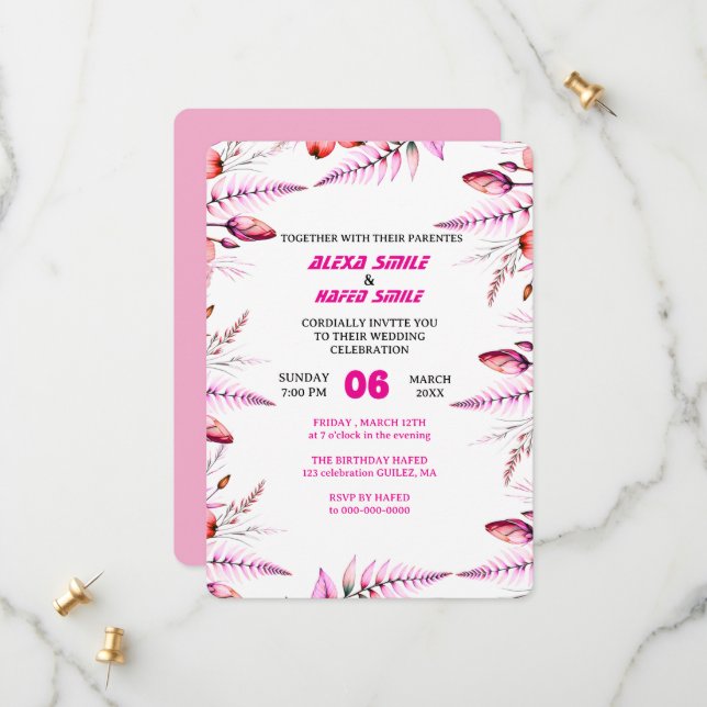 Convite de Casamento Flor de Rosa: Rosa Bege (Frente/Verso In Situ)
