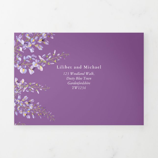 Convite de Casamento Flor de Wisteria Violeta 3em1 (Cobrir)