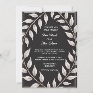 Convite de Casamento Flor Elegante Preto e Branco