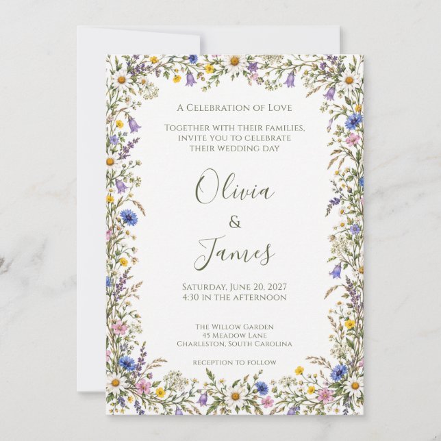 Convite de Casamento Flor Silvestre (Frente)