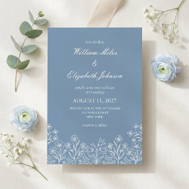 Convite de Casamento Flor Silvestre Azul Desbotado