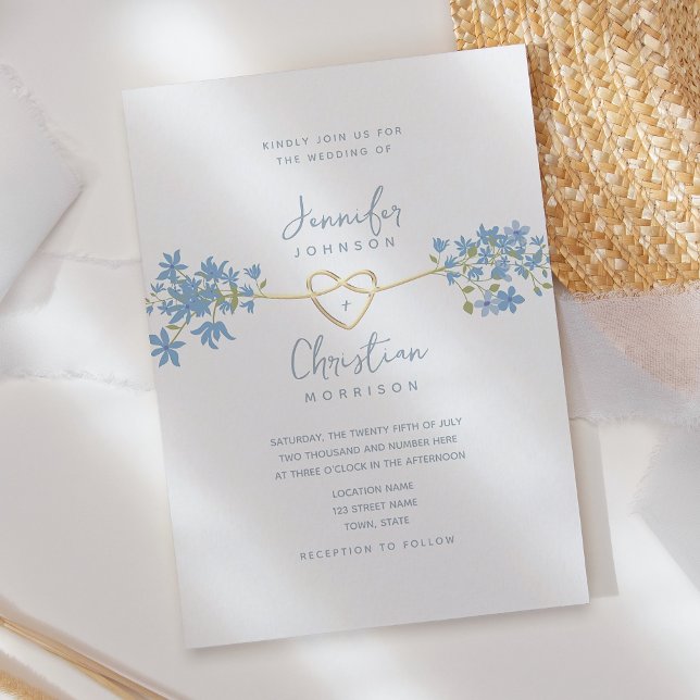 Convite de Casamento Flor Silvestre Azul Polvilhad (Criador carregado)