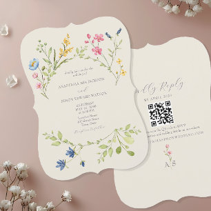 Convite de Casamento Flor Silvestre com Código QR