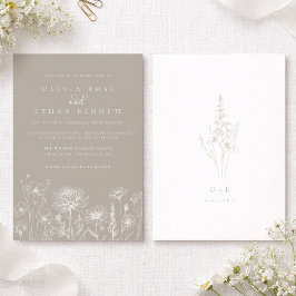 Convite de Casamento Flor Silvestre Neutra Bege