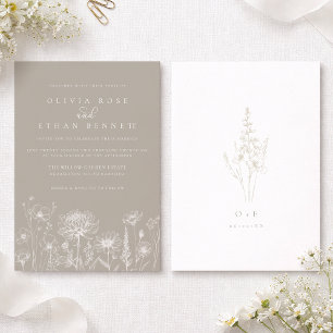 Convite de Casamento Flor Silvestre Neutra Bege