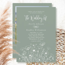 Convite de Casamento Flor Silvestre Verde Salvia E