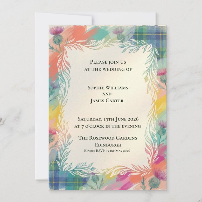 Convite de Casamento Flor Silvestre Xadrez Colorid (Frente)