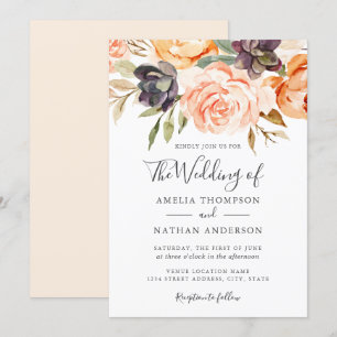Convite de Casamento Florais Aquarela Pêssego