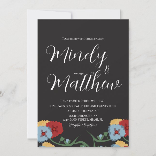 Convite de Casamento Florais Folclóricos Médicos (Frente)