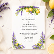 Convite de casamento florais lavanda limões