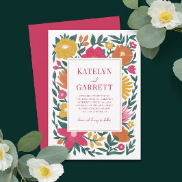Convite de Casamento Florais Magenta Laranja Amare