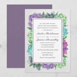 Convite de Casamento Florais Suculento  Lavanda