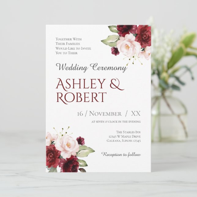 Convite De Casamento Floral (Em pé/Frente)