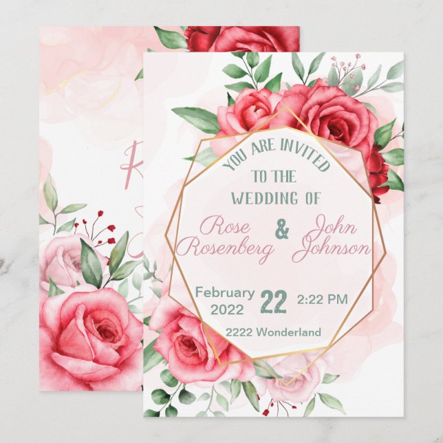 Convite De Casamento Floral (Frente/Verso)