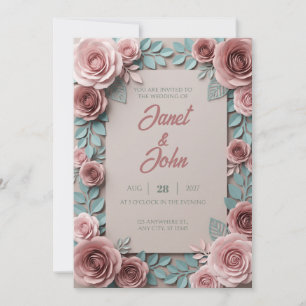 Convite de Casamento Floral 3D Blush Rose Papercut