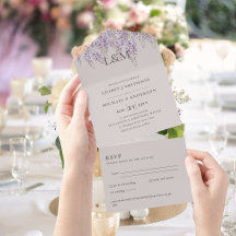 convite de casamento Floral 3in1 Wisteria Sand RSV