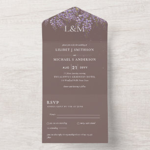 convite de casamento Floral 3in1 Wisteria Taupe RS