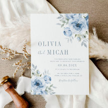 convite de casamento floral a azul-poeirento