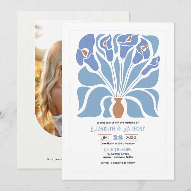 Convite de Casamento Floral Abstrato Boho Bege e A (Frente/Verso)