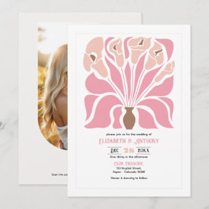 Convite de Casamento Floral Abstrato Boho Peony &