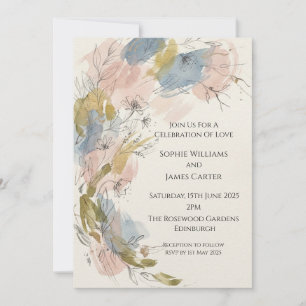 Convite de Casamento Floral Abstrato Pastel
