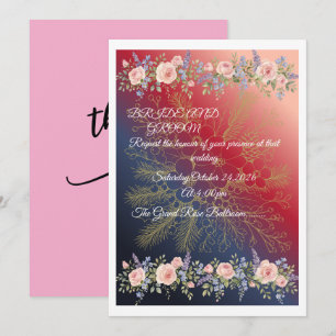Convite de Casamento Floral Acrílico Vermelho e Az