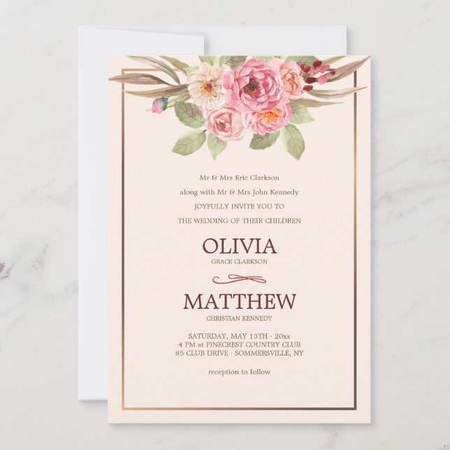 Convite de Casamento Floral Alegre (Frente)