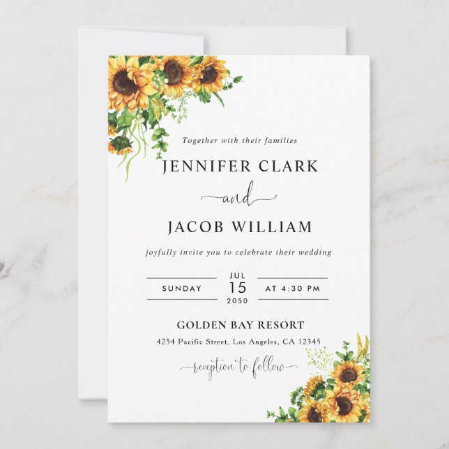 Convite de Casamento Floral Amarelo (Frente)