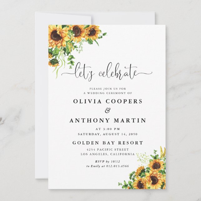 Convite de Casamento Floral Amarelo (Frente)