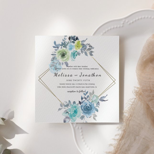 Convite de Casamento Floral Amarelo Azul Claro Ver (Criador carregado)