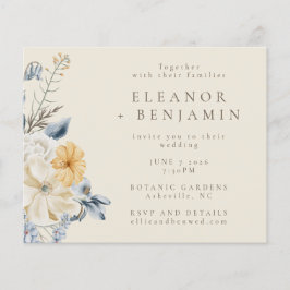 Convite de casamento Floral Amarelo Azul Russo do 