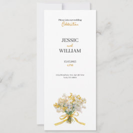 Convite de casamento floral amarelo chic dourado