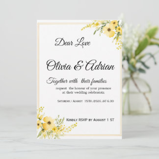 Convite de Casamento Floral Amarelo | ElegaConvite