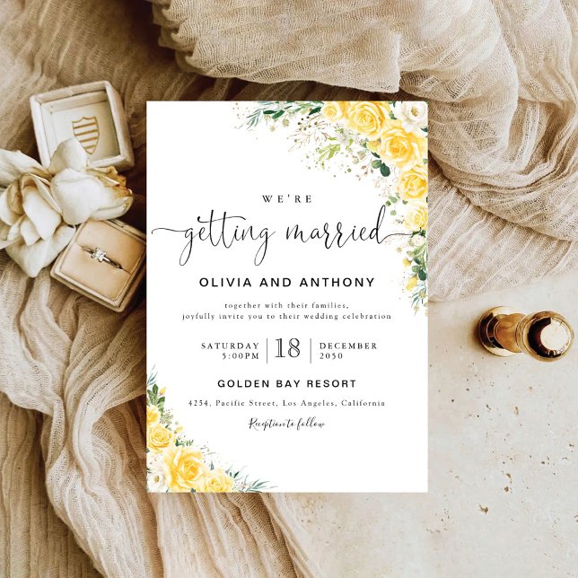 Convite de Casamento Floral Amarelo Elegante (Criador carregado)